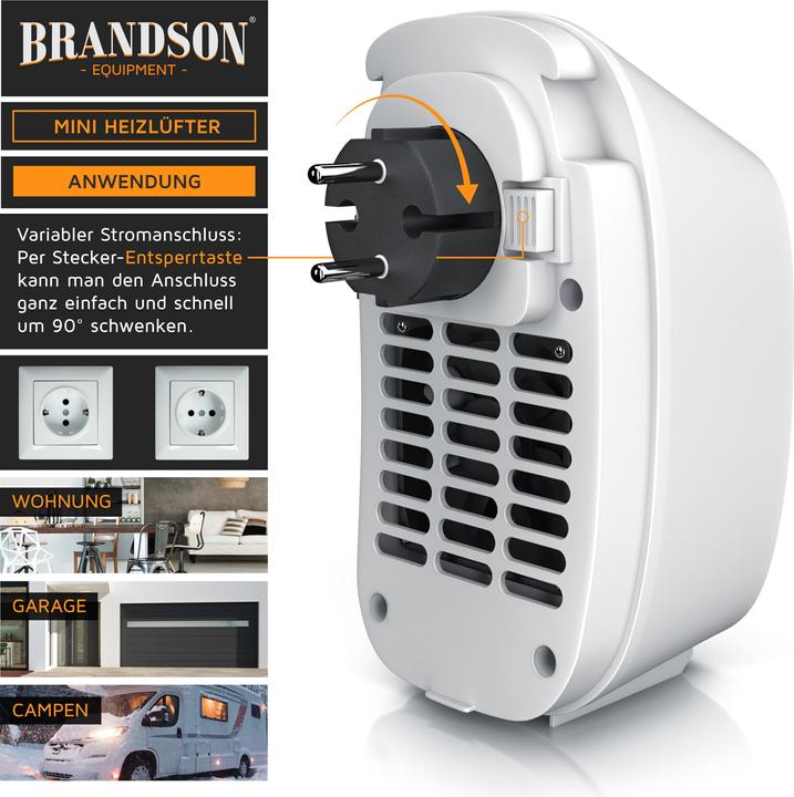 Actual product image Brandson Steckdosen Mini Heizlüfter 400W, Keramikheizlüfter, Badezimmer Mini Heizgerät mit Temperaturregelung (400 W)