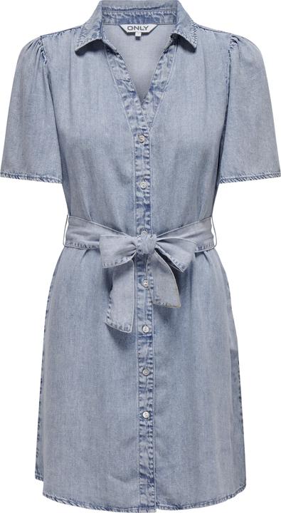 Only Normal geschnitten Hemdkragen Kastige Ärmel Kurzes Kleid Jeanskleid