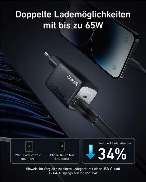 Image du produit Anker 735 Chargeur mural Prime 67W 1A/2C Noir (67 W)