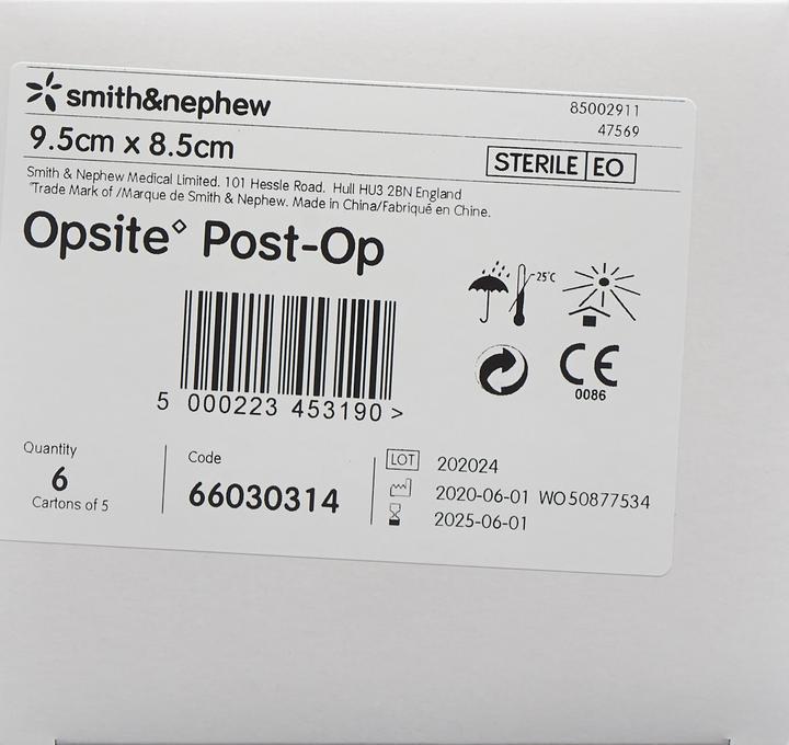 Actual product image Smith & nephew Wound plaster Opsite Post-op foil dressing 9.5x8.5cm sterile, 6 x 5 pieces (30 x)