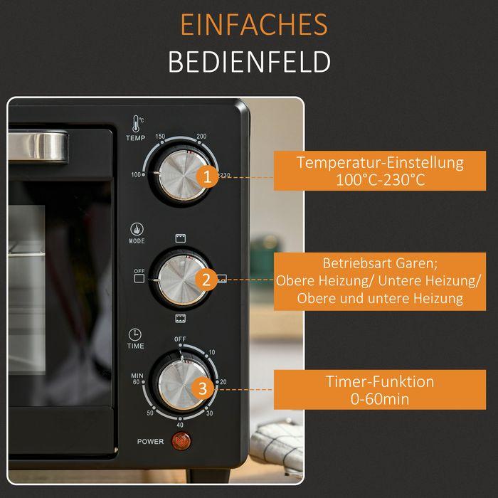 Image du produit Swisshandel24 Mini-four 21L avec 1 support filaire et 1 plaque de cuisson 3 modes de cuisson 100°C-230°C 1400W