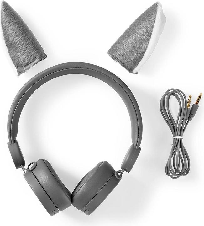 Actual product image Nedis On-ear headphones with cable On-ear headphones with cable 3.5 mm cable length: 1.20 m 85 dB Grey (Cable)