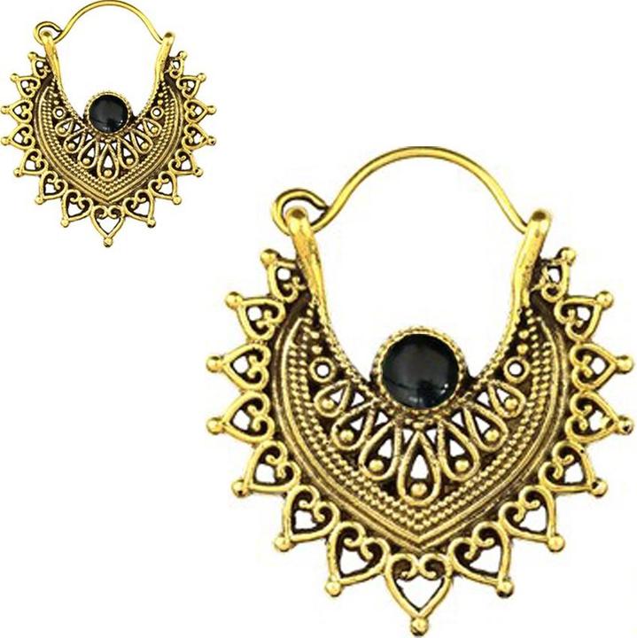 Produktbild Star Piercing Ohrring vergoldet Filigrane Herzen mit Onyx Stein (Messing, Mineralisch)