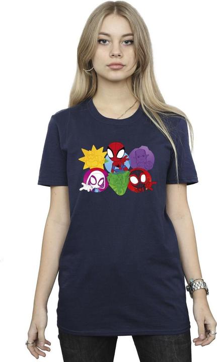 Actual product image Womens/Ladies Spidey And His Amazing Friends Faces Cotton Boyfriend T-Shirt (4XL)