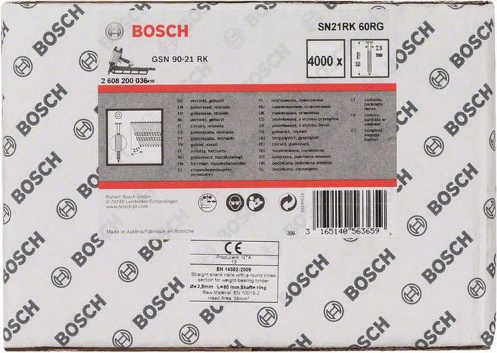 Produktbild Bosch Professional Zubehör Rundkopf-Streifennagel SN21RK 60RG 2,8 mm, 60 mm, verzinkt, gerillt