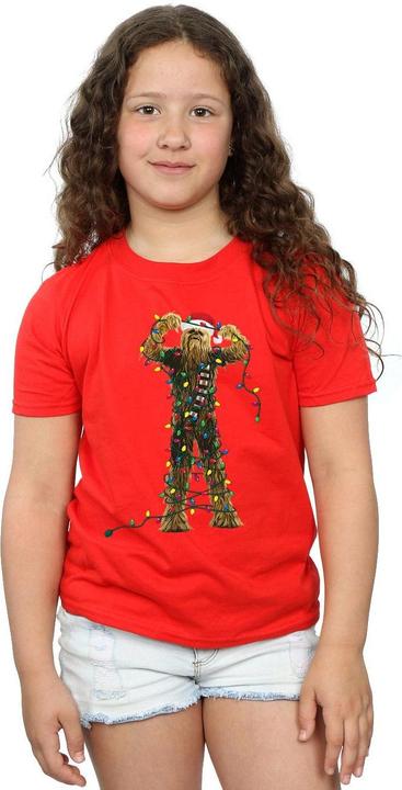 Actual product image Star Wars Girls Chewbacca Christmas Lights Cotton T-Shirt (140, 146)