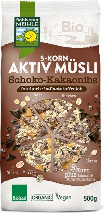 Immagine prodotto Bohlsener Mühle 5-Grain Active Muesli Chocolate Cocoa Nibs Organic (500 g)