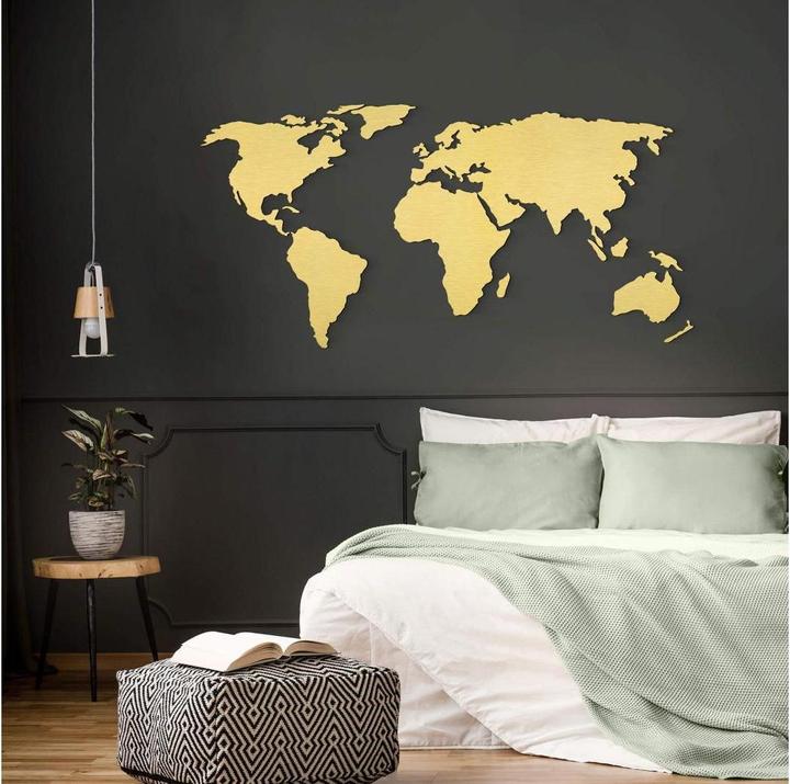Image du produit Trenddeko Carte du monde 3D à effet doré (150 x 74 cm)