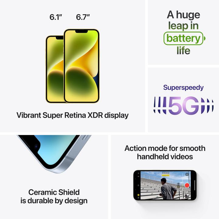 Image du produit Apple iPhone 14 (128 Go, Minuit, 6.10", SIM + eSIM, 12 Mpx, 5G)