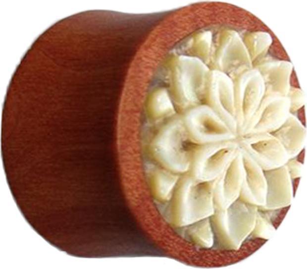 Produktbild Star Piercing Flared Plug Perlmutt Blume aus Sawo Holz (ohne Messing, Organisch, Mineralisch)