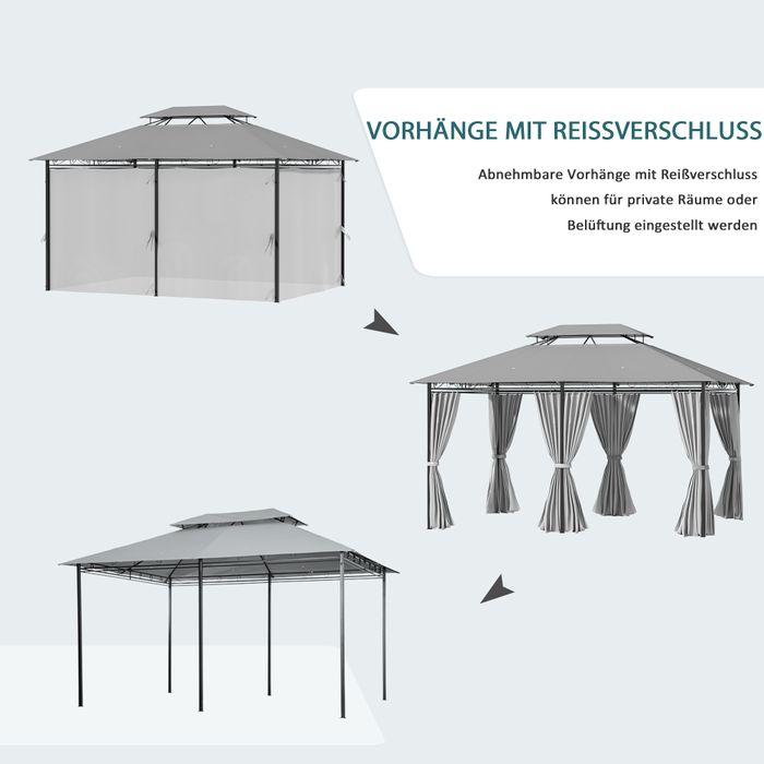 Produktbild Swisshandel24 Pavillon 3x4m Gartenpavillon mit 6 Seitenteilen mit Doppeldach Dunkelgrau (300 cm, 400 cm)