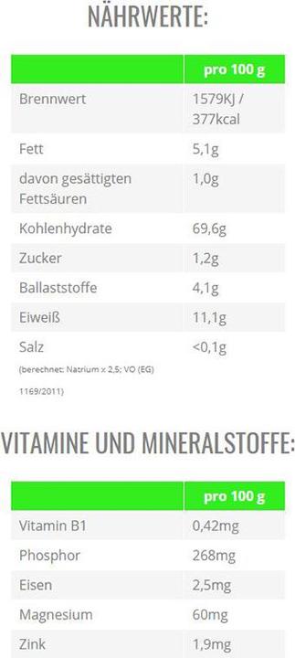 Nutritional values and ingredients Zec+ Nutrition Instant Oats (5000g Eimer) (Neutral, 1 pcs., 5000 g)