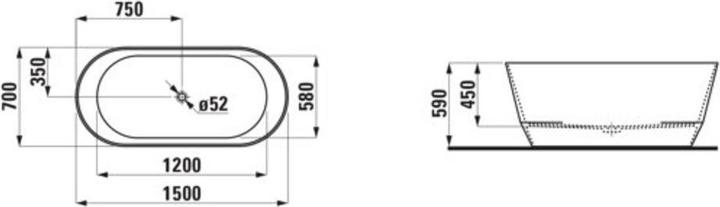 Actual product image Laufen Bathtub PRO 1500x700mm, free-standing white (272 l, 150 cm, 70 cm)