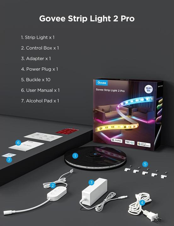 Actual product image Govee LED Strip 2 Pro (RGBW, RGBIC, 500 cm, Indoor)