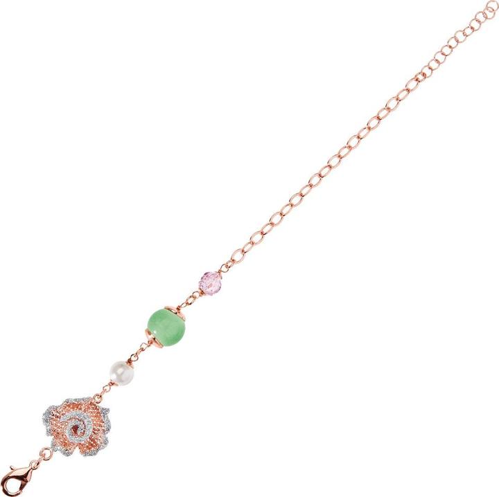 Image du produit Ottaviani Bracelet en bronze doré rose avec paillettes d'argent, agate, cristaux et bijoux en perle