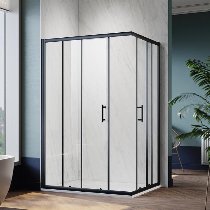 Immagine prodotto SONNI porta doccia 90 x 70 cm nera ad angolo box doccia porta scorrevole di sicurezza in vetro ad angolo (120 cm, 195 cm)