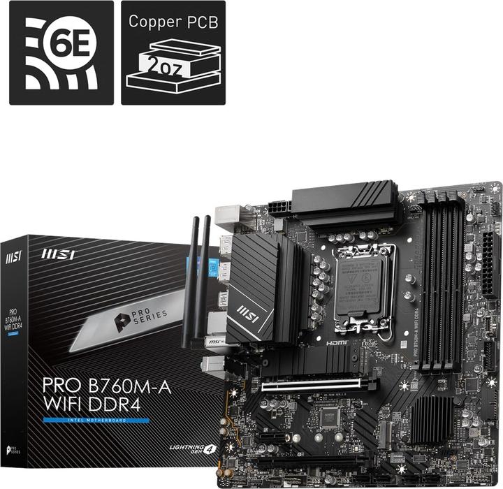 Image du produit MSI PRO B760M-A WIFI DDR4 (1700) (F) (LGA 1700, Intel B760, mATX)