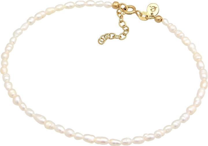 Elli PREMIUM Fussschmuck Süsswasserperlen Klassik 925 Silber (Süsswasserzuchtperlen, Plastik, 925 Sterling Silber vergoldet, No stone, 22 cm)