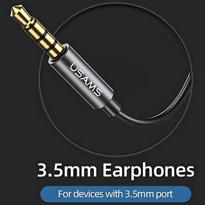 Produktbild Usams Kopfhörer AUX-Anschluss 3.5mm 1.2m - Schwarz (keine Geräuschunterdrückung, Kabelgebunden)