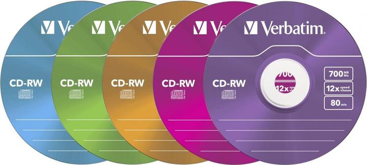 Produktbild Verbatim CD-RW, 12x, 700MB, 5er Pack, Colour (5 x)