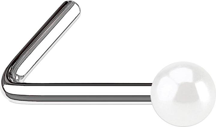 Star Piercing Nasenstecker gewinkelt mit Perle weiss (ohne Messing, Chirurgenstahl 316L)