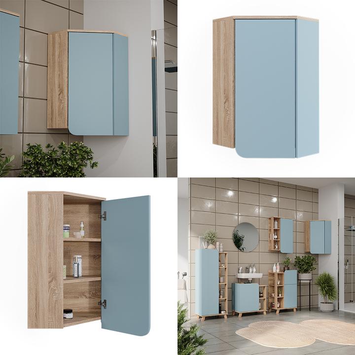 Immagine prodotto Vicco Armadietto da bagno Karen, blu-grigio/sonoma, 50 x 75 cm con porta e vani a giorno