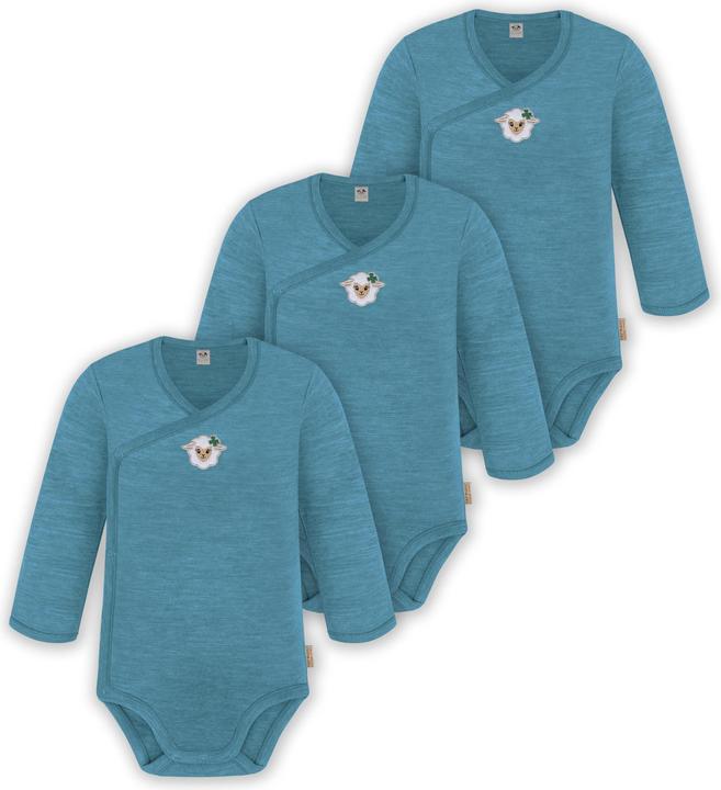 Normani 3er Pack Multipack Baby-Body Merino Wickelbody Langarmbody mit Knöpfen - 9345