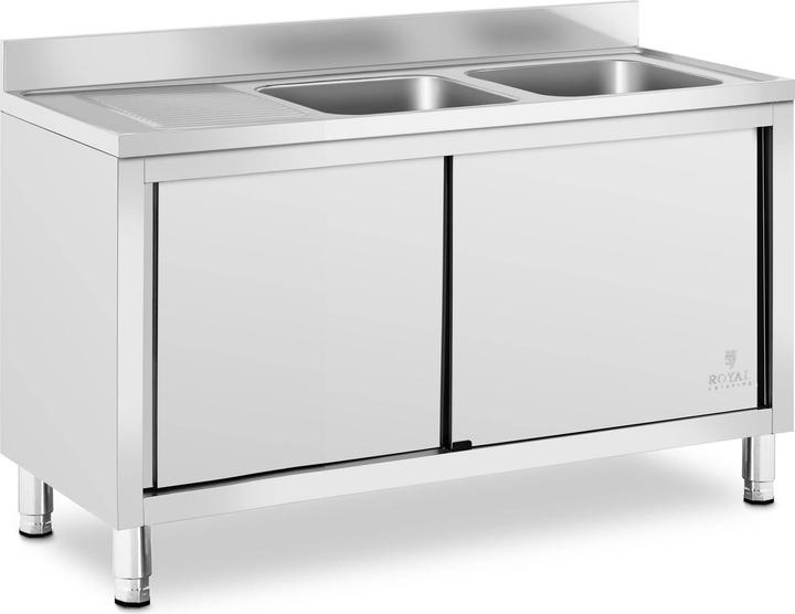 Produktbild Royal Catering Spülenschrank Spülenunterschrank Spülschrank Edelstahl 2 Becken: 500x400x300 mm (Aufsatzspülbecken, 30 cm, 70 cm)