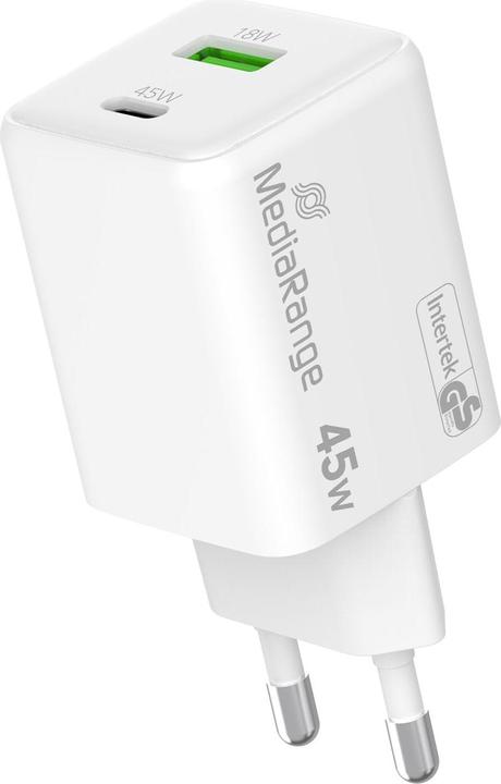 Actual product image MediaRange Charger 43W 2-port 1x USB-A/1x USB-C GaN, white (45 W)