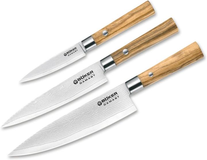 Actual product image Böker Damascus Olive Knife Set 3-piece