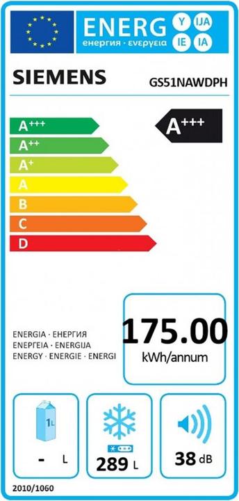 Energie-Label Siemens GS51NAWDPH (Freistehend, 290 l)