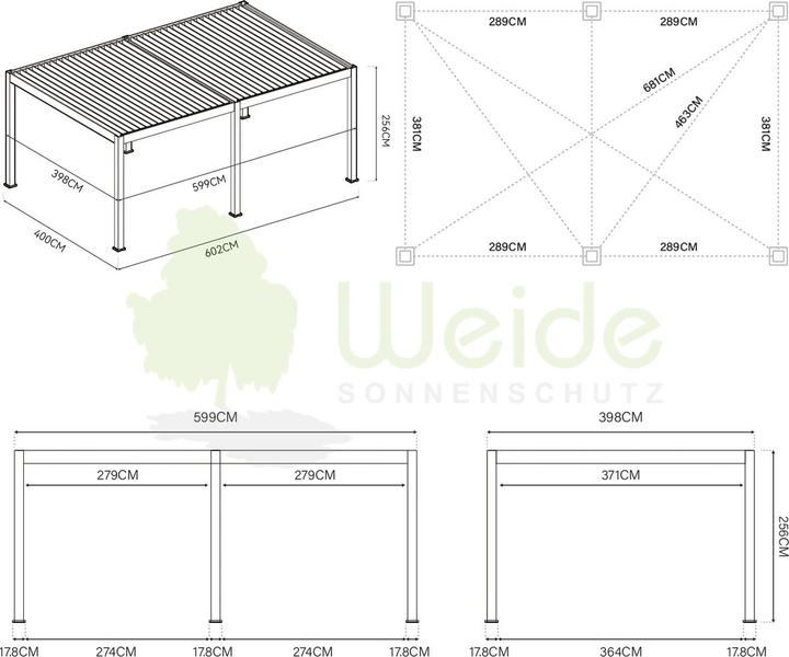 Produktbild Weide elektrische Pergola 4x6m Anthrazit mit LED (600 cm, 400 cm)
