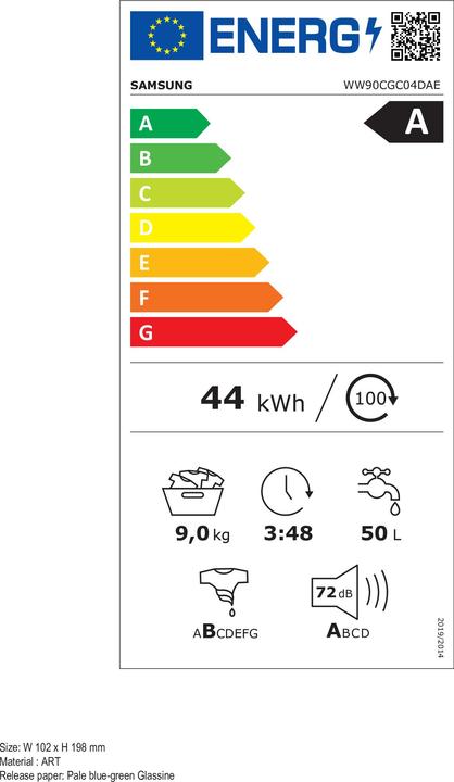 Etichetta energetica Samsung WW90CGC04DAE (9 kg, A sinistra)