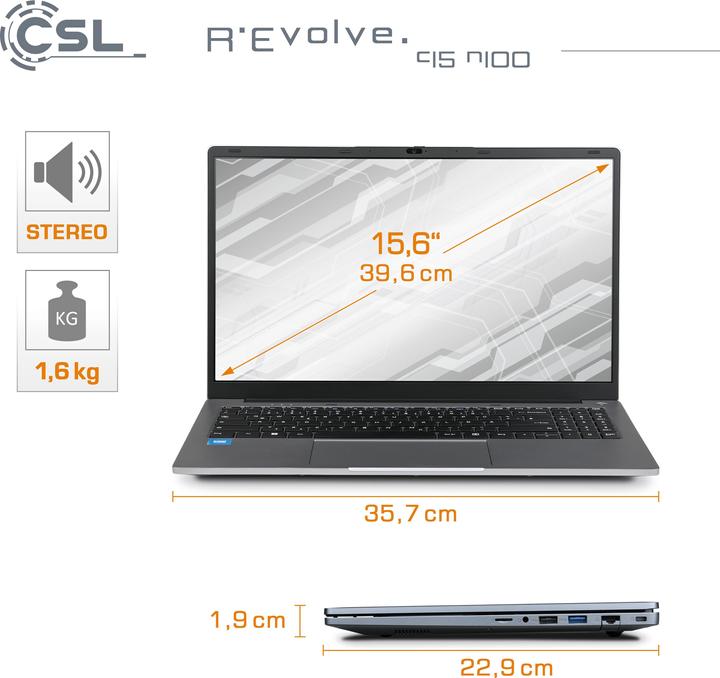 CSL Notebook R'Evolve C15 v4 16GB 1000GB Windows 11 Home (15.60", Intel N100, 16 GB, 1000 GB, DE)