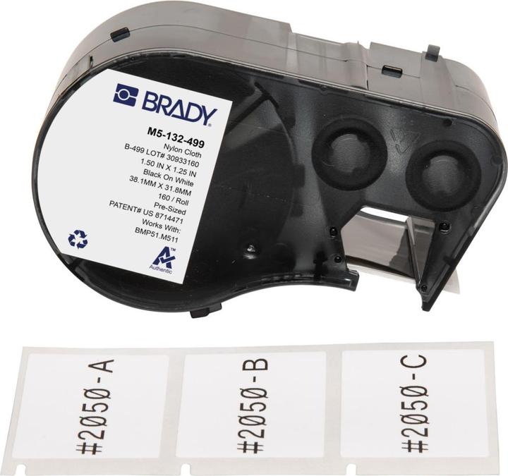 Image du produit Brady M5-132-499, Tissu nylon, noir sur blanc, 38.10 x 31.75 mm, permanent (160 E.)