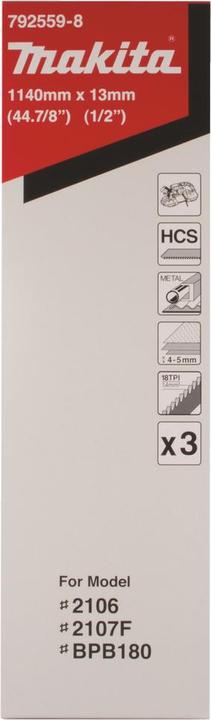 Actual product image Makita 792559-8 Cutting band 13x0.5x1140mm 18T 3pcs 4-5mm for soft metal HCS