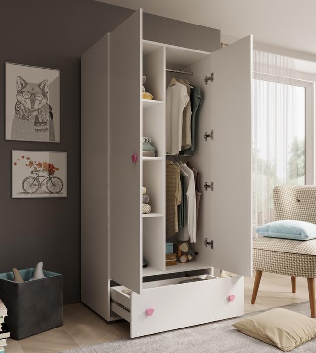 Actual product image ADRK Furniture Emily wardrobe with hinged doors and a heart-shaped handle (pink) (80 cm)