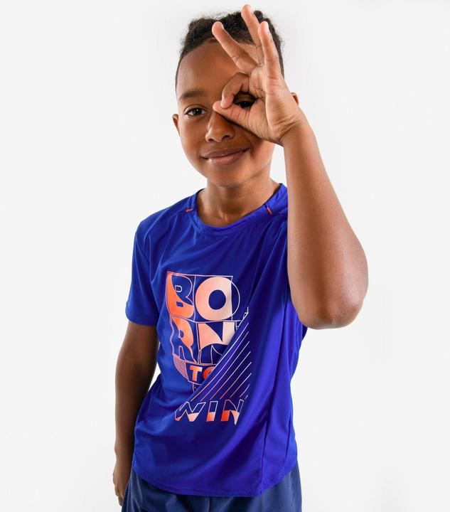 Kiprun Laufshirt kurzarm Kinder atmungsaktiv - 500 Dry+ blau/rot