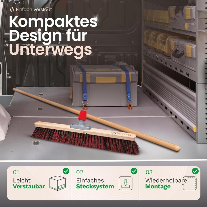Produktbild Novaliv 2 x Besen mit Holzstiel 60 cm I Arenga-Elaston Kehrbesen Gartenbesen I Industriebesen Strassenbesen (2 Stk.)