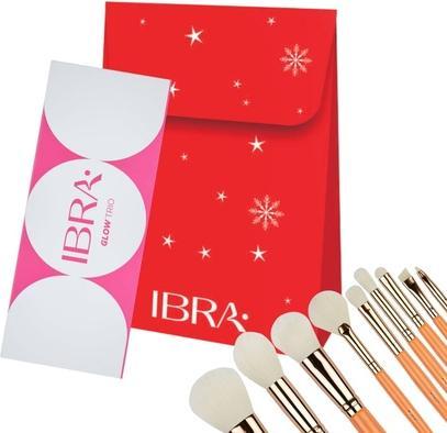 Actual product image Ibra Ibraset Makeup Brushes Set 9 Pieces With Glow Trio Highlighter Palette And Gift Bag