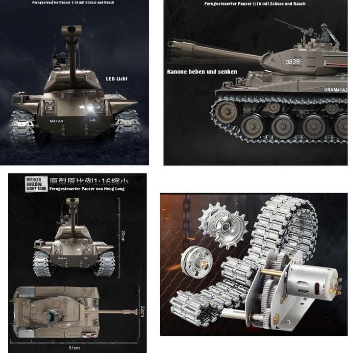 Produktbild Es-toys RC Panzer M41 A3 "WALKER BULLDOG" Heng Long 1:16 Mit R&S, Metallgetriebe Und Metallketten... (RTR Ready-to-Run)