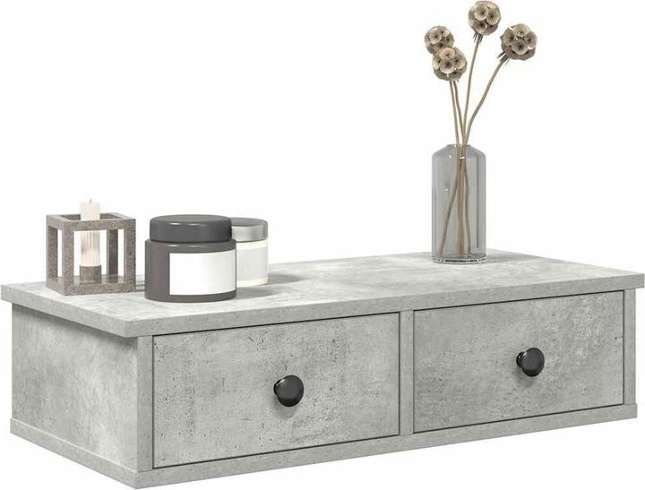 Actual product image VidaXL Wall shelf with drawers concrete grey 60x25x15 cm wood-based material (60 x 25 x 15 cm)