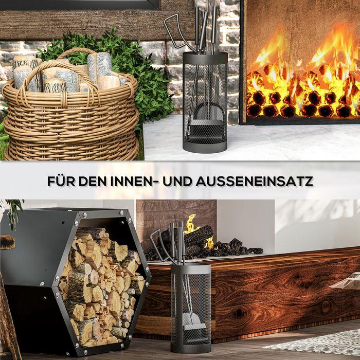 Produktbild Swisshandel24 Kaminbesteck Set Kaminzubehör mit Besen, Schaufel, Zange, Schürhaken und Korb