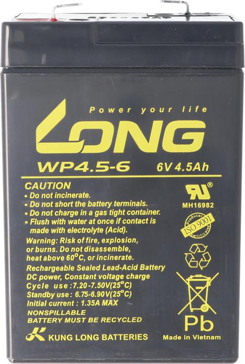 Immagine prodotto Kung Long Batteria WP4.5-6 con contatto a innesto Faston da 4,8 mm (6 V, 4.50 Ah)