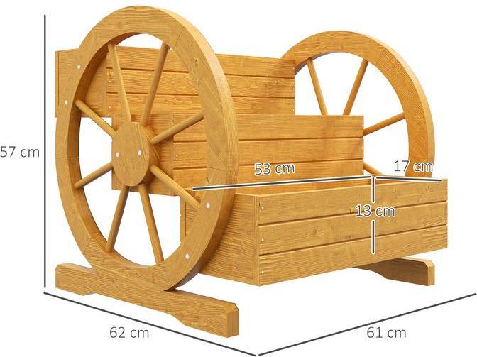Actual product image Swisshandel24 Hochbeet aus Holz, Blumenkasten mit 3 Etagen, Gemüsebeet mit Wagenrad-Dekor, Kräuterbeet mit Entwäss