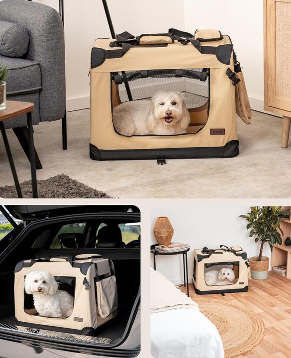 Produktbild Dibea Hundetransportbox M, Beige (Hund, Katze, Kleintier, Waschbar, Atmungsaktiv, Abschliessbar, Komplett zu öffnen, Faltbar)