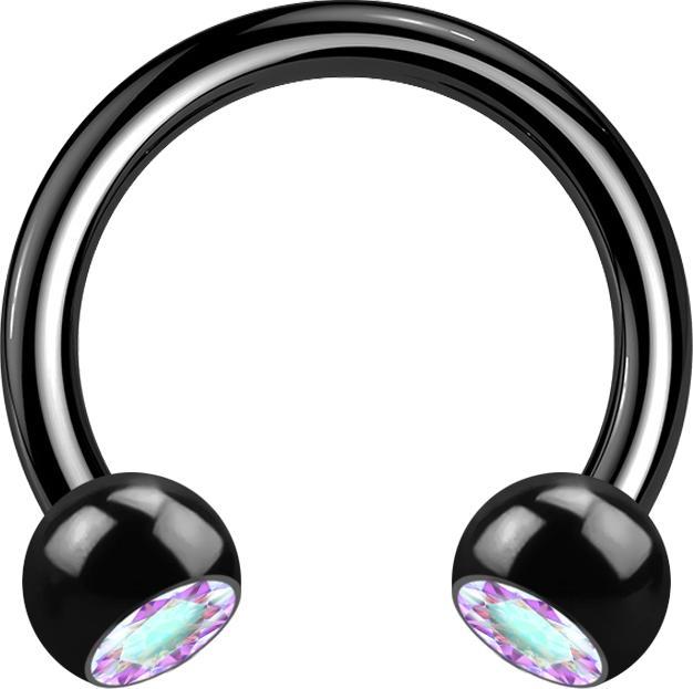Produktbild Star Piercing Circular Barbell schwarz mit zwei Kugeln Kristall multicolor (ohne Messing, Chirurgenstahl 316L)