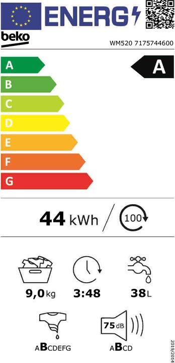 Label énergétique Beko WM520 (9 kg, Gauche)