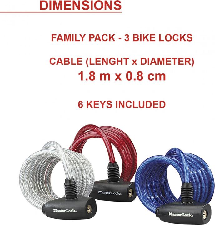 Produktbild Master Lock Spiralkabelschloss-Set 3-teilig (180 cm)