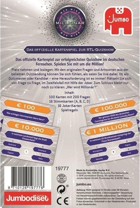 Actual product image Jumbo Who Wants To Be A Millionaire Card Game (German)